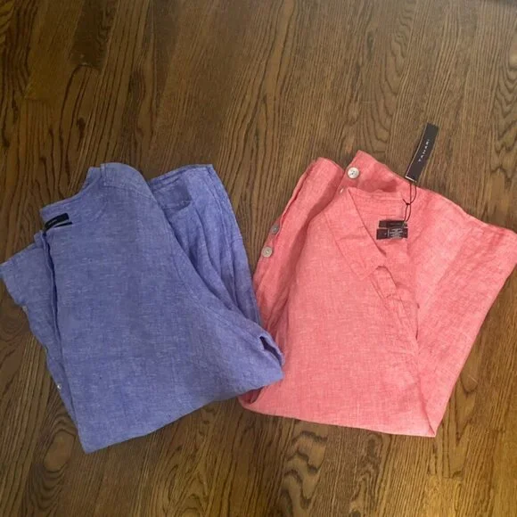 (2) Tahari linen tunic tops blouse 3X blue/peach women's NEW - Picture 6 of 16